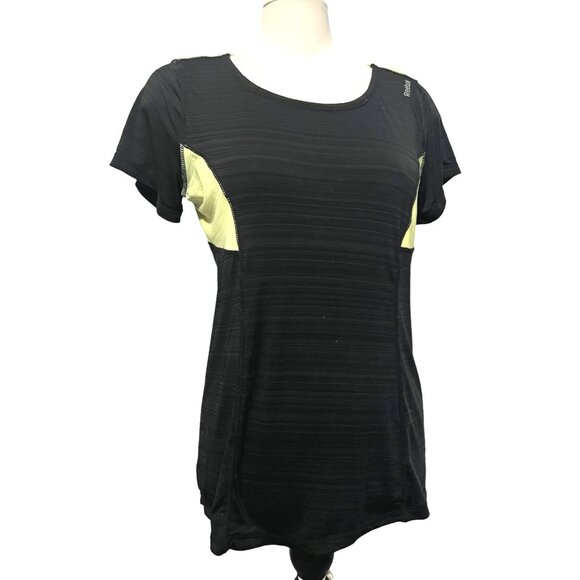 Reebok Black Short Sleeve Racerback Active Shirt Sz Large Womens Black & Yellow - Picture 1 of 14